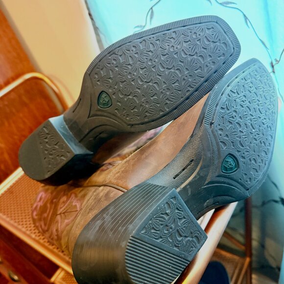 Ariat Women's Square Toe Western Cowboy Boot, Powder Brown/Pink, size 8W - Picture 4 of 7